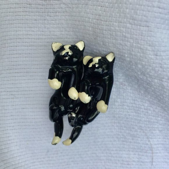 90s Vtg Enamel Cat 3D Drop Earrings - So Cute! - Picture 4 of 15